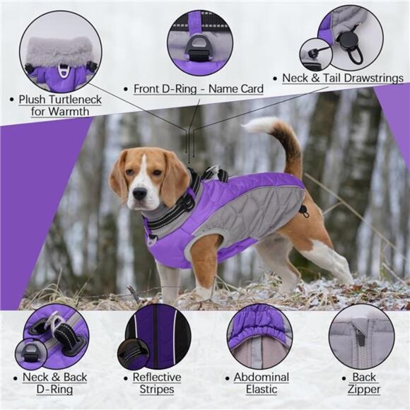 Dog Jackets Medium Dogs, Windproof & Water Resistant Winter Clothes - Picture 4 of 7
